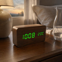 Wooden LED Alarm Timepiece Wood Grain Design Home Decor Temperature Display