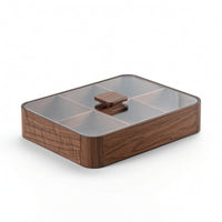 Tea Box with Glass Lid Solid Wood Tea Bag Organizer Rectangular for Hosts