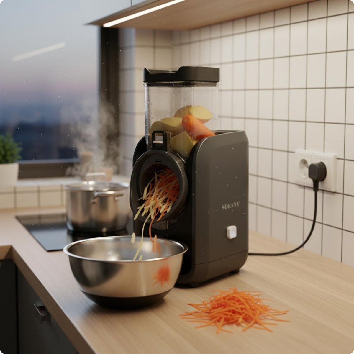 9 Pieces Multifunction Vegetable Chopper 6-in-1 Salad Preparer Electric Dicer Multifunctional Vegetable Shredder Time-Saving