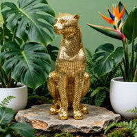 Leopard Figurine Gold Leopard Statue Resin for Desktop, Entryway