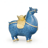Horse Figurine with Gift Box Blue and Gold Horse Figurine Artistic for Shelf