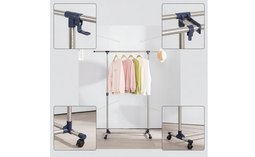 Adjustable Clothes Drying Rack with Wheels Extendable Clothes Rack with Wheels Rolling Mobile for Laundry Room, Balcony, Small Apartments, Bedroom