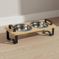 Bamboo Cat Feeder Tilted Angle Cat Food and Water Bowl Set Easy to Clean