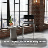 Wooden Bar Stool with rearrest utilitarian design Highspine Stool with Wooden Top Sturdy Frame Non-Slip Feet for Bistro, Kitchen