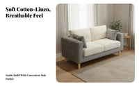 Thick Cushions Small Textile Sofa High-Density Sponge Cushion 2 Seater Apartment Couch Sturdy Frame Modern Minimalist Loveseat Side Storage Pocket for Young Adults, Students, Initial-Time Homeowners, Rental Home, Bedroom