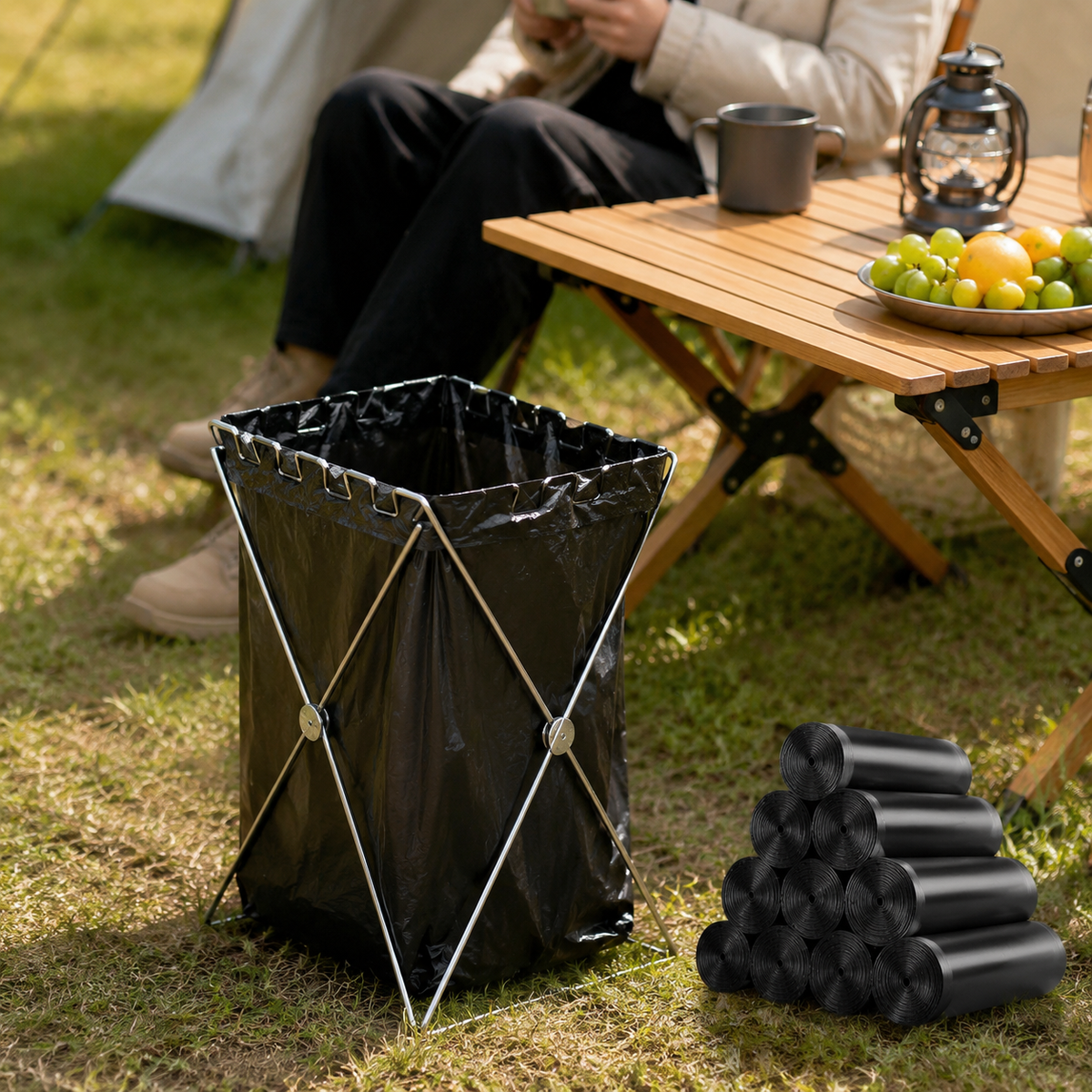 Foldable Trash Bag Holder 56x32cm Metal Sorting Slim Kitchen Camping Outdoor