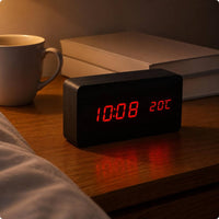 Wooden LED Alarm Timepiece Wood Grain Design Home Decor Temperature Display