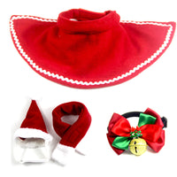 Christmas Pet Cape Bow Tie Scarf Set for Cats and Small Dogs, Reversible Fleece