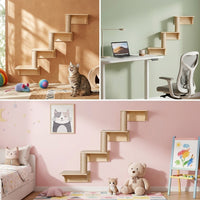 Cat Shelf and Wall Furniture Activity Center, Solid Wood Wall Mounted Shelves for Large Cats, Indoor Climbing Playground and Space Saving Set