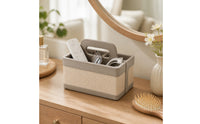 Open-Top Woven Storage Box Rectangular Woven Basket with Handle Compact Divided Basket Bin Decorative for Desktop, Living Room, Vanity