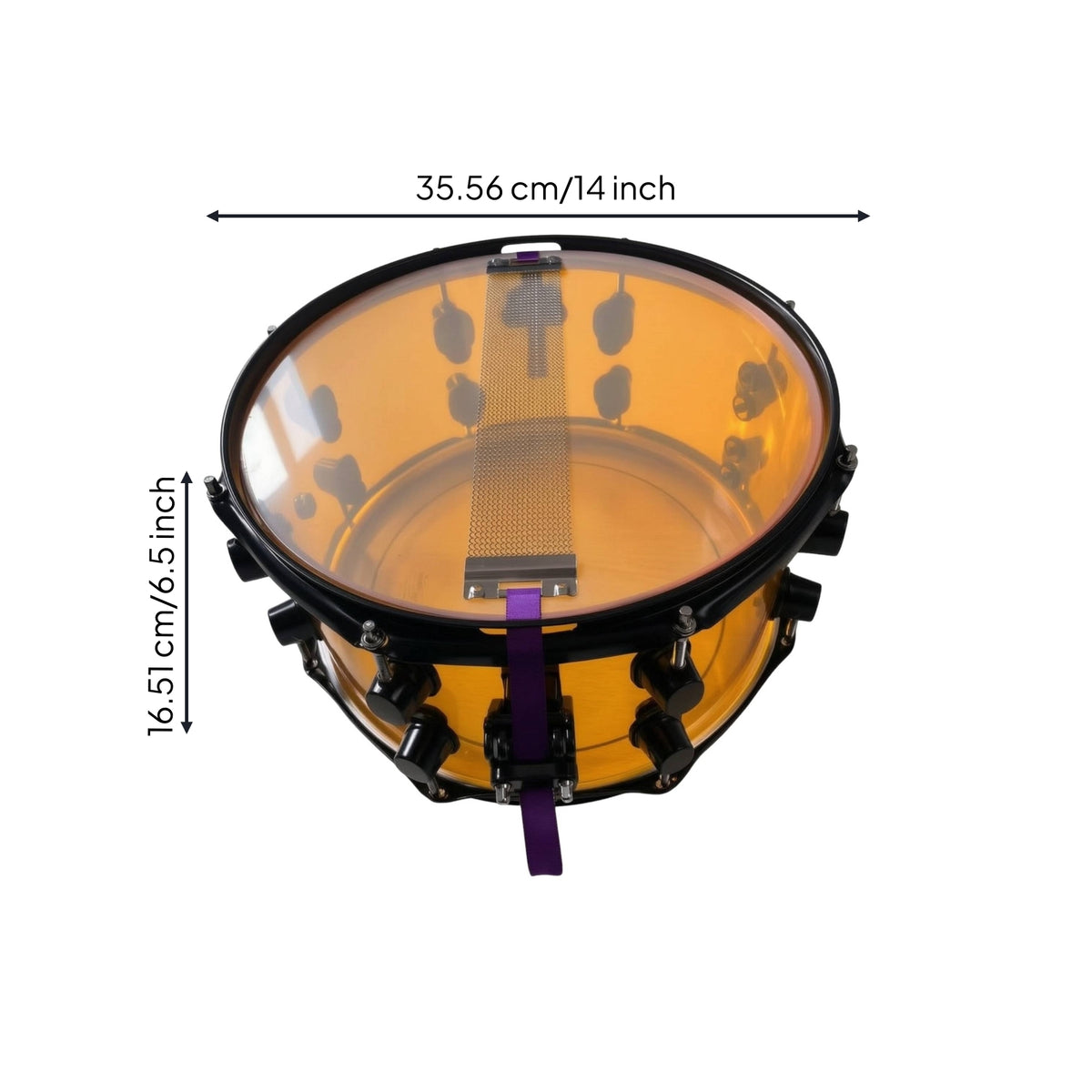 14inch Snare Drum with Black Hardware Translucent Acrylic Snare Drum Glossy for Drummers, Artists, Live Stage, Practice Room