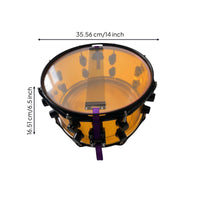 14inch Snare Drum with Black Hardware Translucent Acrylic Snare Drum Glossy for Drummers, Artists, Live Stage, Practice Room