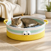 Hand-Woven Rattan Cat Bed with Cushion - Summer Cool Pet Hammock for Cats