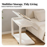 Rolling C-Shaped Side Table Mobile with casters Nightstand Easy Assembly