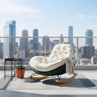 Upholstered Rocking Chair Wide Seat Upholstered Recliner Tufted Rocking Lounge Chair Sleigh Base Household Seating