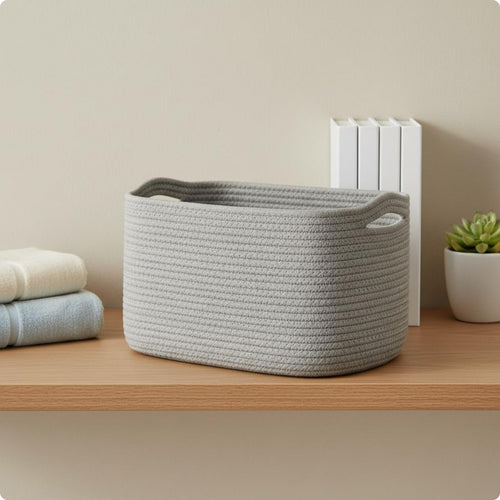 Rectangular Storage Basket Sturdy Textile Container Basket Space-Saving