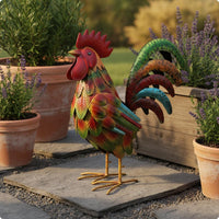 Metal Cockerel Statue Dimensional Textured Chicken Sculpture Weather-Resistant