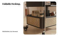 dual-level Bar Trolley Rattan Accent Side Table Foldable Design Vintage design for Homeowners, Bedroom