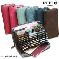 Accordion Genuine Leather RFID Blocking Passport & Credit Card Holder Wallet for Men and Women
