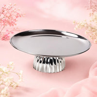 Pedestal Tray Silver Finish Table Decoration Shallow Edge Household Item