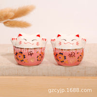 Lucky Sakura Ceramic Maneki-Neko Charm for Car or DIY Decor