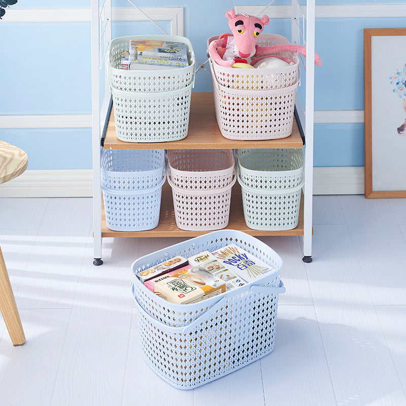 Thickened Imitation Rattan Storage Basket with Handle for Bathroom, Shopping, or Toy Organization