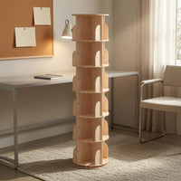 Wooden Rotating Bookshelf Floor Standing Bookcase Unit Cylindrical 360 Degree Revolving Bookcase