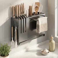 Kitchen Cabinet Organizer Pot Rack, Cookware Stand, Matte Grey Carbon Steel Drainage Kitchen Organizer, Countertop, Chopstick Holder