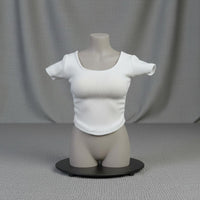 Stretchy Women's Figure T-Shirt Short Sleeve Female Action Figure Shirt Curved Hem Fitted Doll Top Visible Stitching