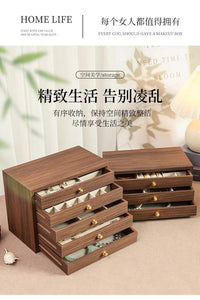 Five-Layer Walnut Jewelry Box with Drawers for Desktop Storage