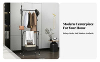 Rolling Coat Rack with Shelves unrestrictedstanding Clothes Stand Space-Saving for Hotel