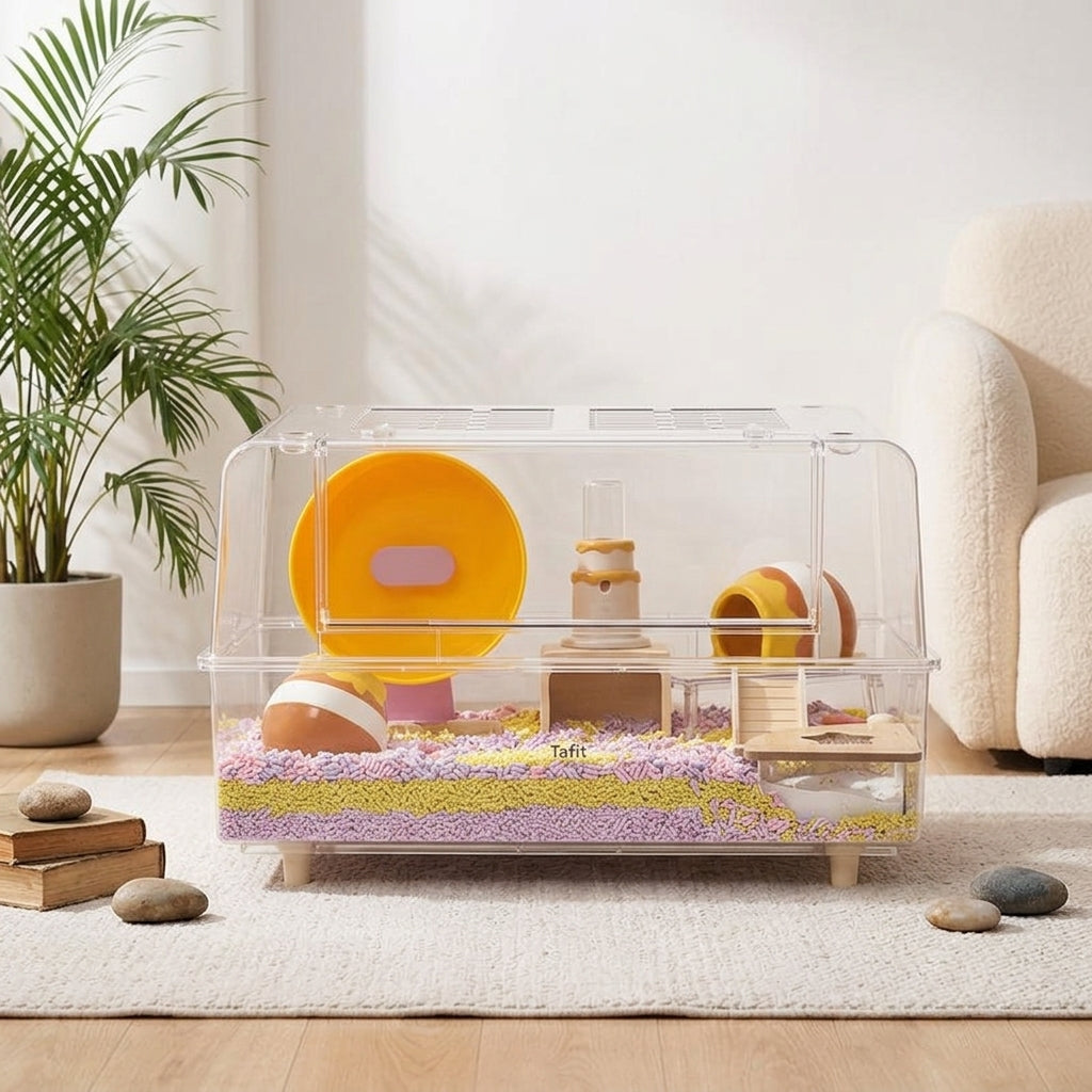 75 Crystal Cage for Small Pets with Legs, Rectangular Acrylic Cage with Transparent Viewing, Modern Style Indoor Enclosure for Dwarf Breeds
