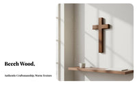 Beech Wood Cross Ornament Minimalist Design Wooden Cross Home Decor for Office, Prayer Room