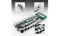 23 Pieces Industrial Socket Wrench Set Quick-Release Ratchet and Socket Set 72-Tooth Tool Kit Heavy Duty for Mechanics, DIYers, Car Repair, Garage, Engine Work