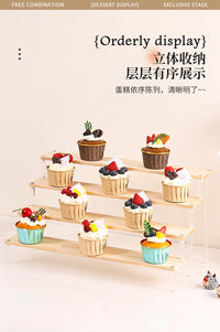 甜品台展示架小蛋糕纸杯摆件摆台零食置物收纳架木质阶梯式点心架 二层长20cm✅（送安装工具 破损包补）