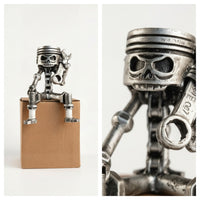 Mechanical Statue Silver Toned Robot Compact Ornament for Office