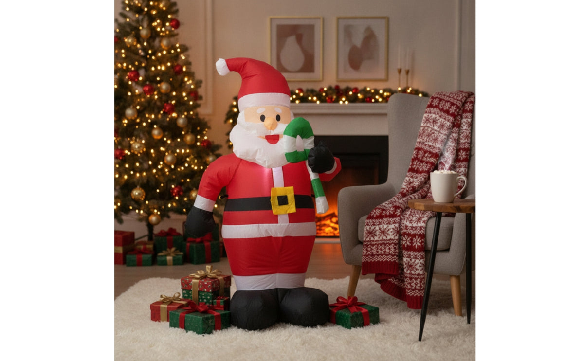 Standing Inflatable Santa with Candy Cane Easy Storage Santa Inflatable Lightweight Christmas Decoration Festive for Lawn, Porch