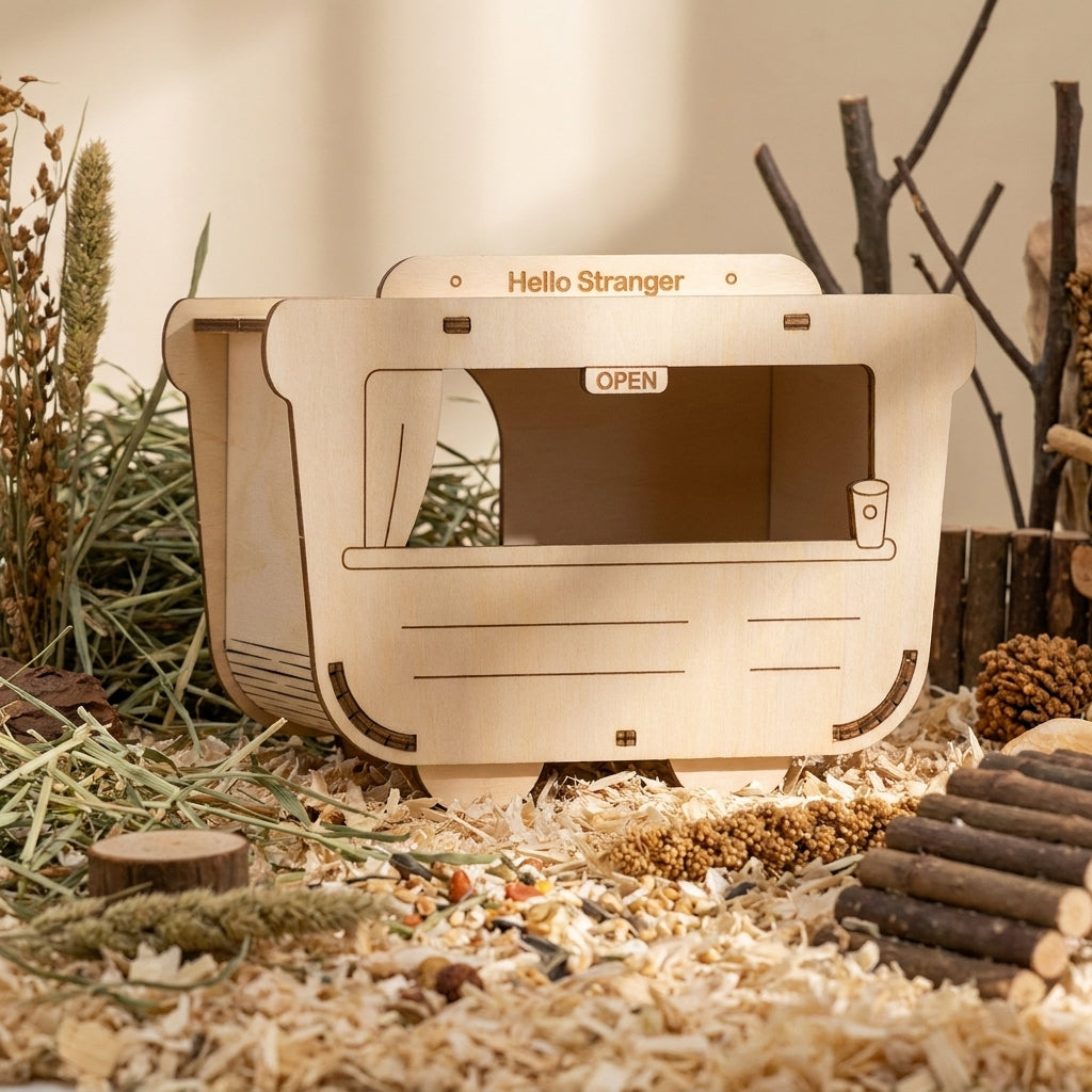 Decorative Design Hamster House and Hamster Hide, Wood Plywood Construction for Small Companions, Assembly Required Wood Habitat