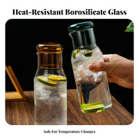 Heat and Cold Resistant Glass Pitcher with Cup Lid Safe Material Glass Carafe with Tumbler Lid Easy to Clean for Students, Bedroom