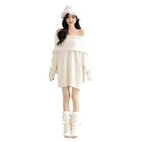 3 Pieces Fuzzy Knit Crop Top Skirt Set Holiday Themed women's Apparel for Teens