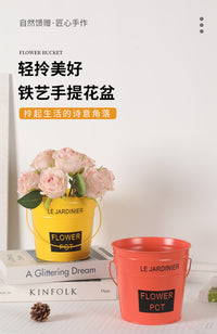 糖果色铁皮提桶英文字母多肉铁艺小铁桶收纳彩色欧式铁皮桶沙滩桶
