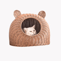 Wicker Cat Bed for Cats, Semi-Enclosed Breathable Pet Nest, Washable