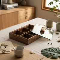 Walnut Lid Snack container Dustproof Divided Snack Tray Gift Choice Glass Lid Organizer for Coffee Table, Living Room
