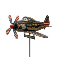 Kinetic Airplane Wind Twirler Rotating Wind Twirler with Propeller Whimsical Airplane Sculpture with Stake Commemorative for Patio