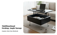 Multi-Functional Lift-Top Coffee Table on Wheels Space-Saving Convertible Coffee Mobile Table Spacious Storage Living Room Furniture Hidden Compartment for Apartment Dwellers, Homeowners, Controller Workers, Small Areas, Home Office