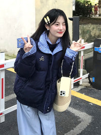 棉衣女款爆款2025新款小个子冬季美式格子棉服潮牌宽松面包服外套