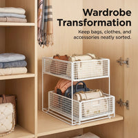 2 Tier Wire Storage Basket Shelf, Pull Out Cabinet Organizer, Handbags Storage,  #variant:Medium
