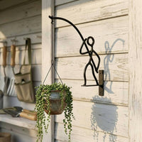 Fishing Man Wall Hook Unique Design Iron Art Wall Hanger Weather Resistant