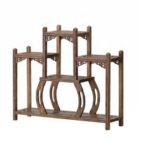 Wood Tea Set Rack Carved Design Wood Tea Rack Versatile Storage Wooden Display Stand for Living Room