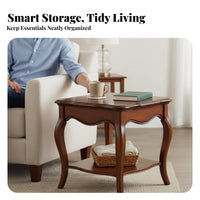 Multi-Tier End Table Sturdy Construction Two-Tier Cabriole Leg Table for Bedroom